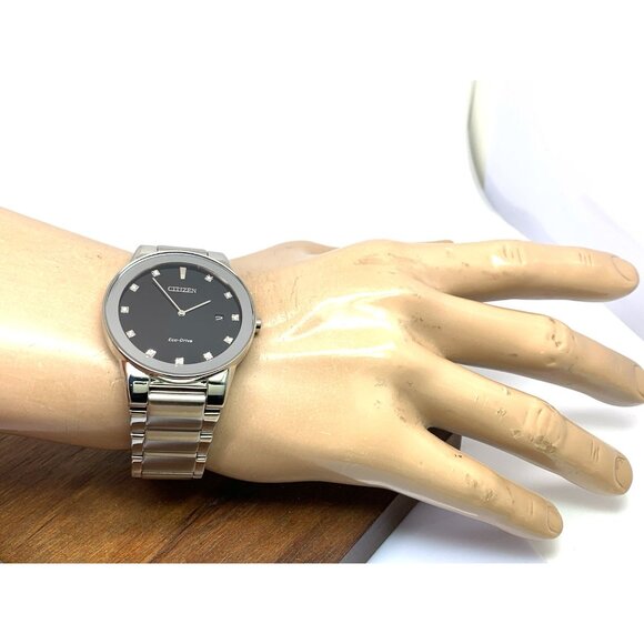 Citizen Men's Watch AU1060-51G Eco Drive Diamond Accent Black Dial Silver Steel - Picture 5 of 14